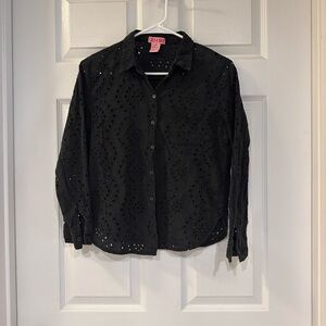 Stylish Black Eyelet Button Down Shirt